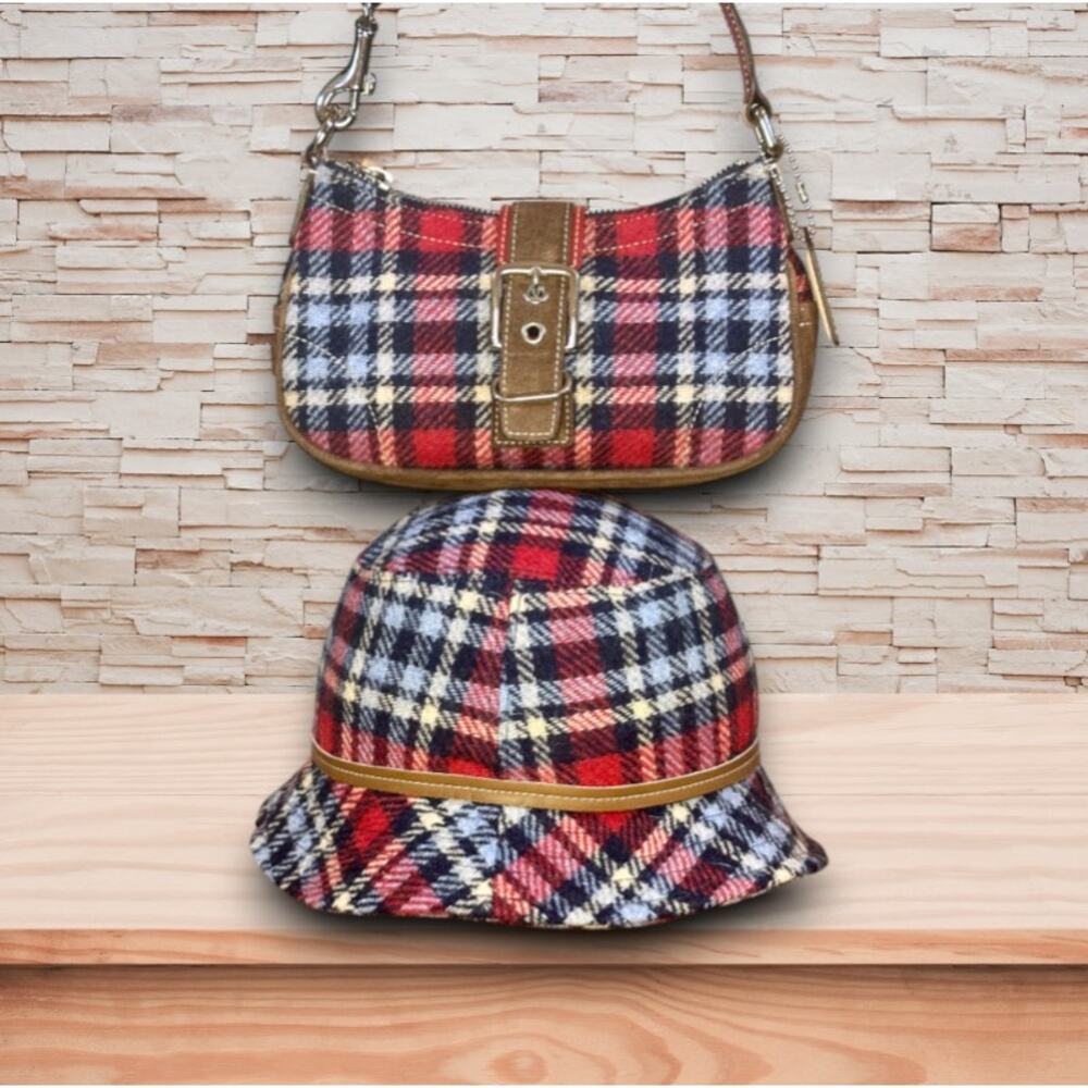 COACH Signature Vintage Sufflette Plaid Wool Mini Bag Suede Leather Y2K VTG NWOT